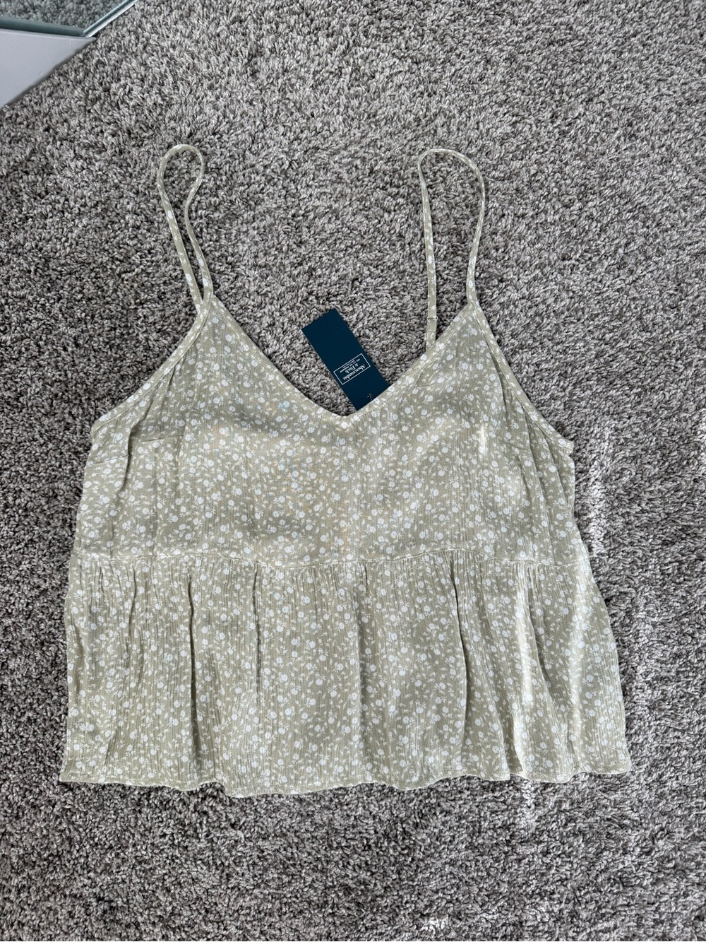 Abercrombie & Fitch Light Green Floral Spaghetti-Strap Camisole